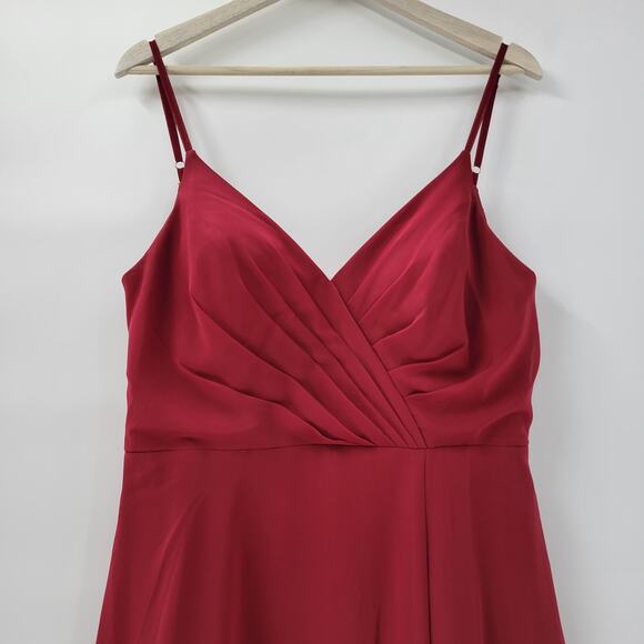 Azazie‎ Gown Womens Large Red Pleated Chiffon High Slit Prom Bridesmaid Dress - Picture 5 of 16